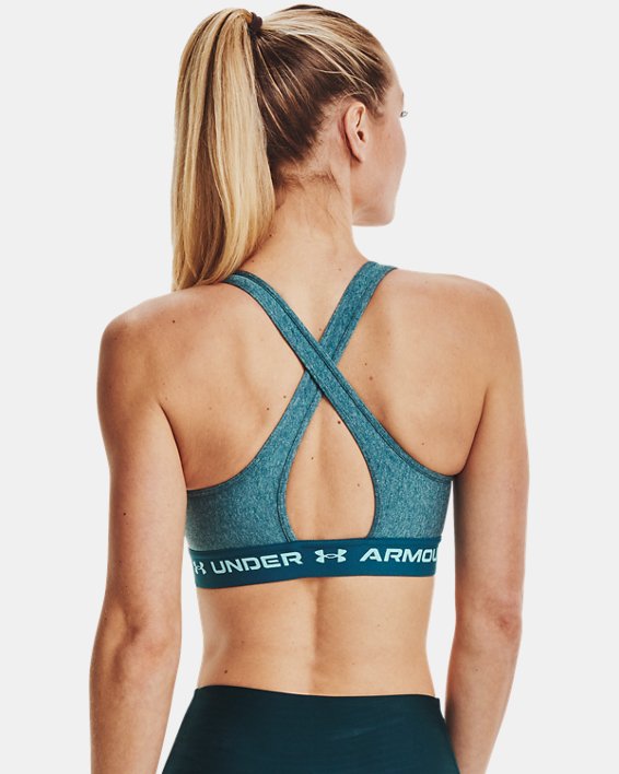 Damen Armour® Mid Crossback Heather Sport-BH, Blue, pdpMainDesktop image number 1
